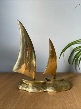 Vintage MCM Brass Sailboat Sculpture